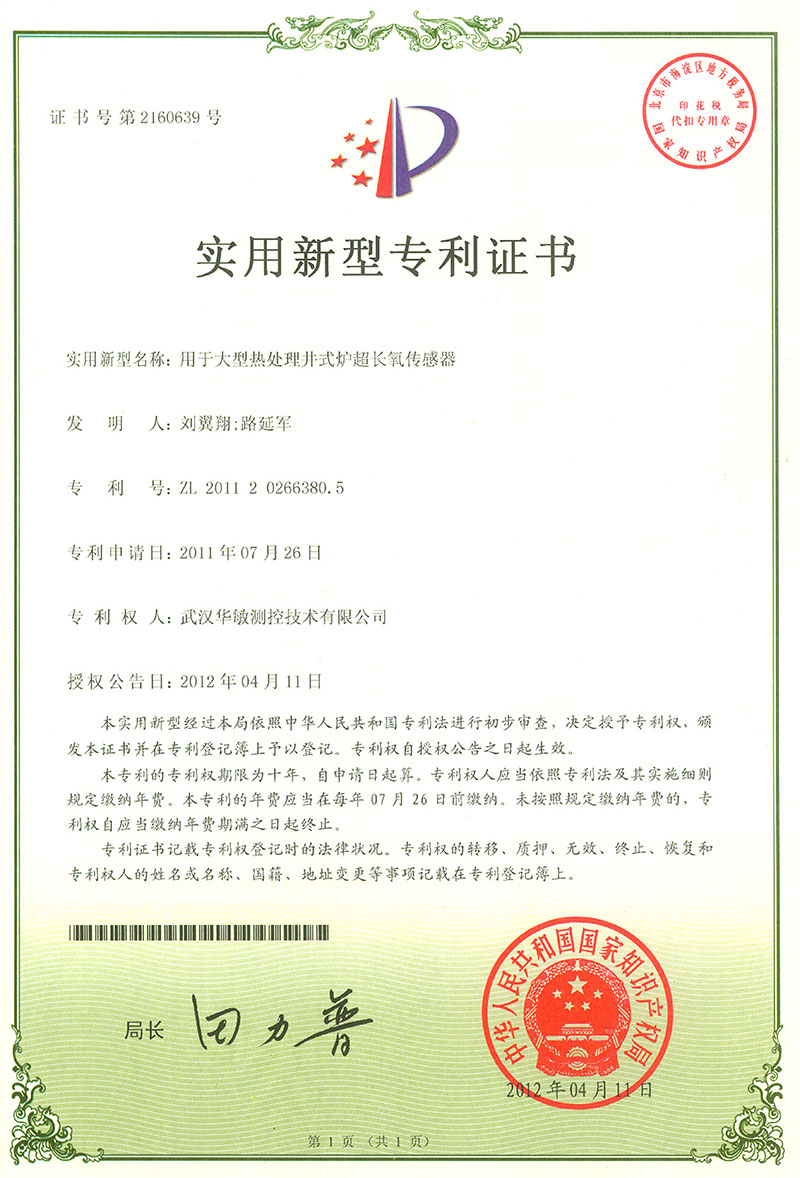 用于大型熱處理井式爐超長氧傳感器